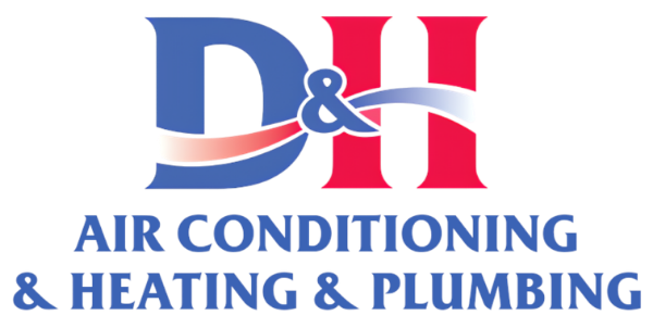 D&H logo with blue and red letters, featuring a swoosh design, and the text "Air Conditioning & Heating & Plumbing" below.